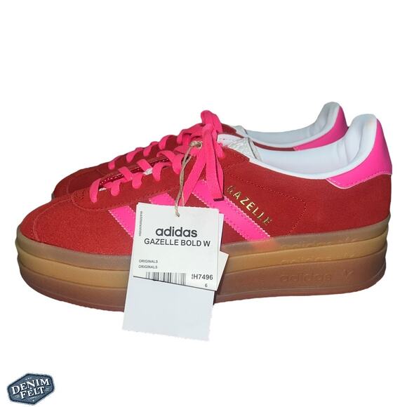 NEW Adidas Women’s GAZELLE BOLD COLLEGIATE RED/LUCID PINK Casual Shoes/Sneakers - Picture 8 of 16
